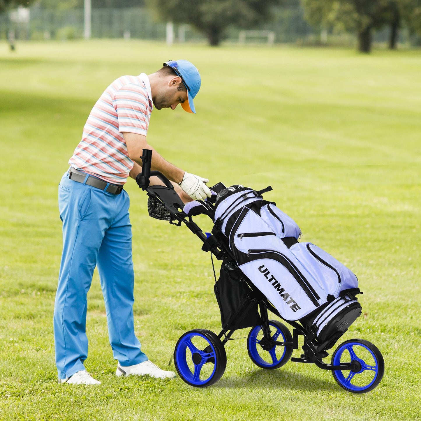 Golf Push Pull trolley with Storage Bag and Foot Brake