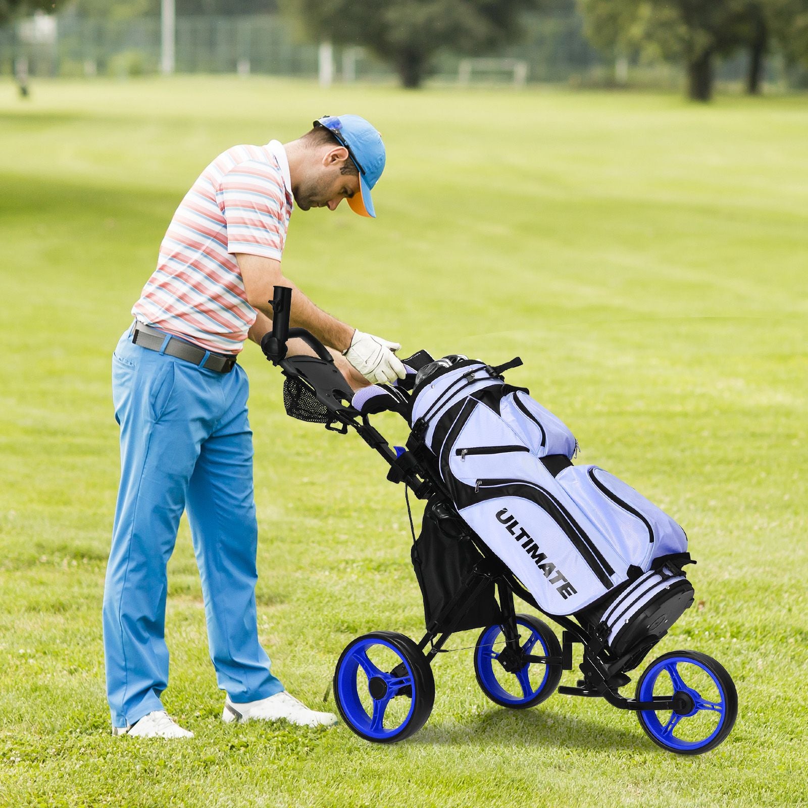 Golf Push Pull trolley with Storage Bag and Foot Brake