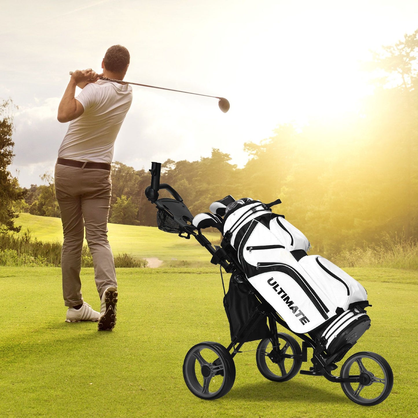 Golf Push Pull trolley with Storage Bag and Foot Brake