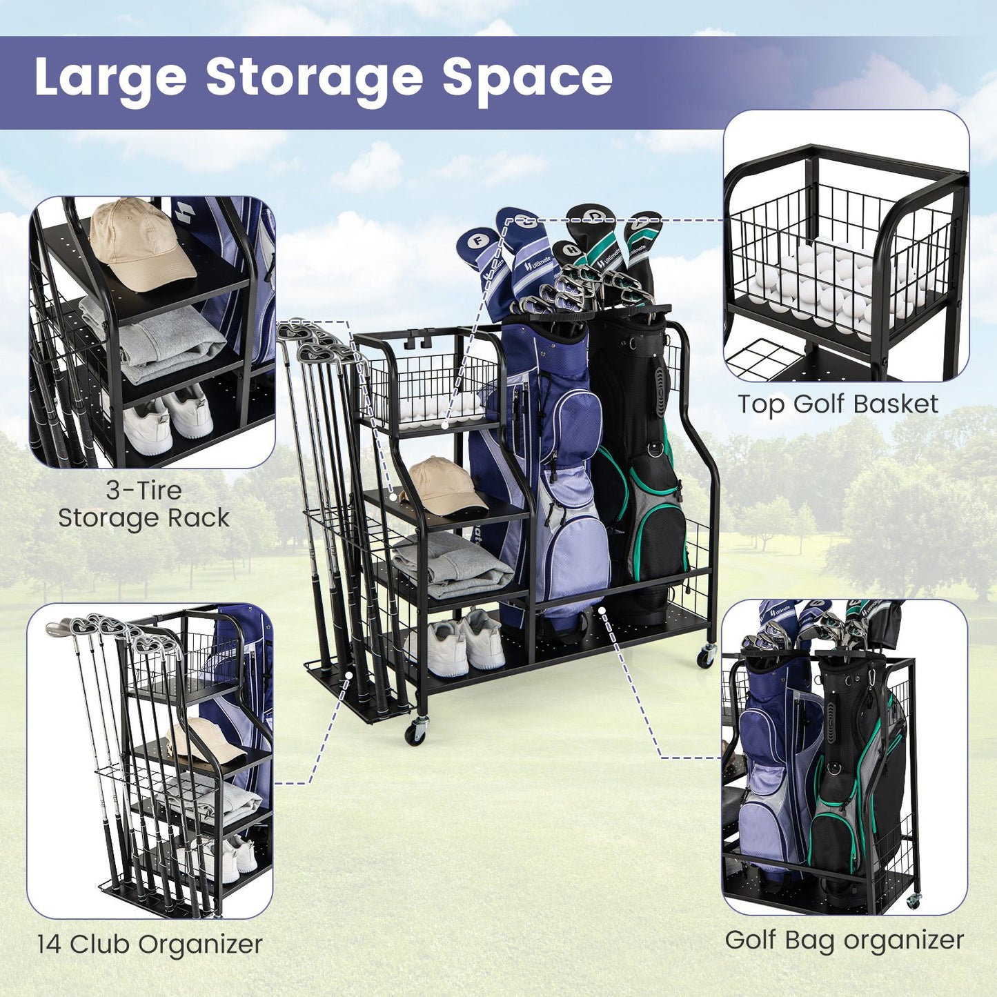 5-In-1 Golf Bag Storage Organizer with Storage Basket