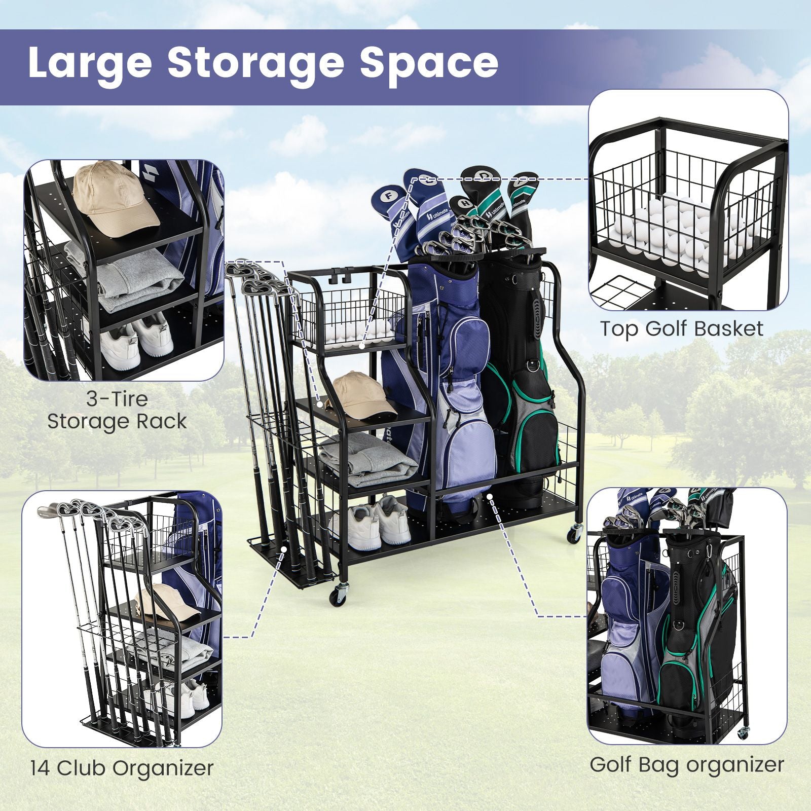 5-In-1 Golf Bag Storage Organizer with Storage Basket