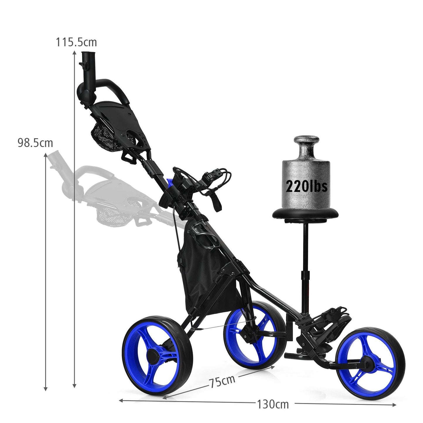 Golf Push Pull trolley with Storage Bag and Foot Brake