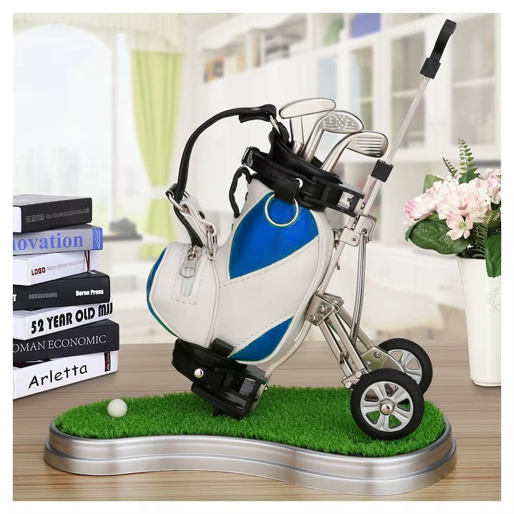 Golf Pens with Golf Bag Holder Novelty Gifts with 3 Pieces Aluminum Pen Golf Bag Pencil Holder Golf Souvenirs Gifts